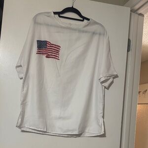 Women’s Patriotic White Shirt with American Flag